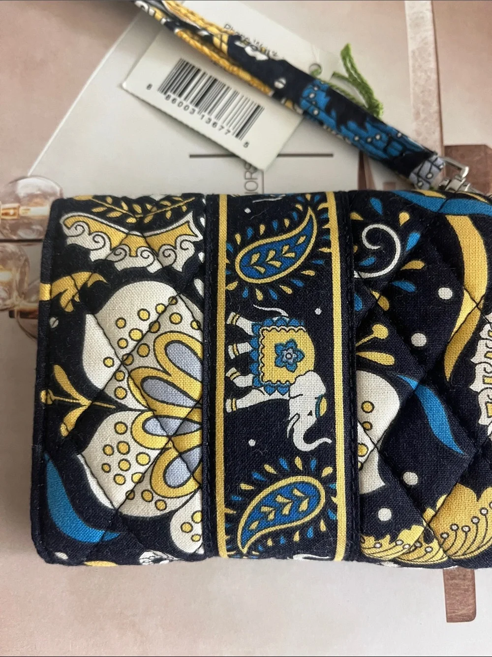 Vera Bradley Black, Yellow & Blue Quilted Paisley Wristlet